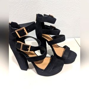 Black Strappy Chunky Heels Shoes Wedding Party Clubwear Comfortable Lightweight